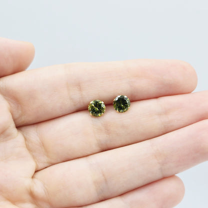 14K Yellow Gold Green Cubic Zirconia 6x6mm Stud Earrings