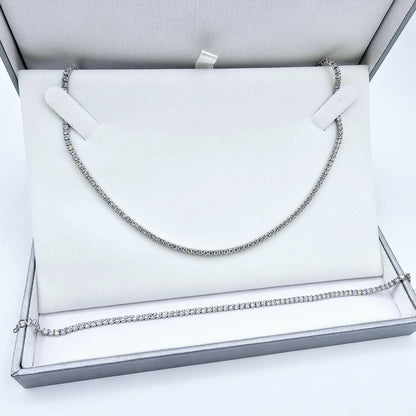 Sterling Silver Tennis Bracelet and Necklace Set with Cubic Zirconia - Elegant Jewelry Set