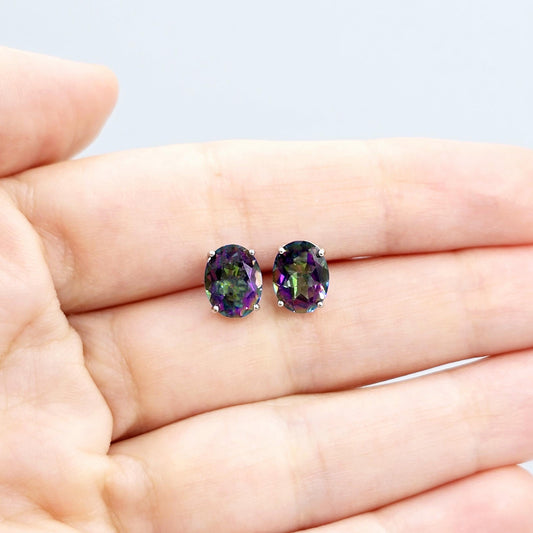 Sterling Silver with Genuine Gemstone 9x7mm Earrings, Elegant Gift for Women, Perfect for Any Occasion