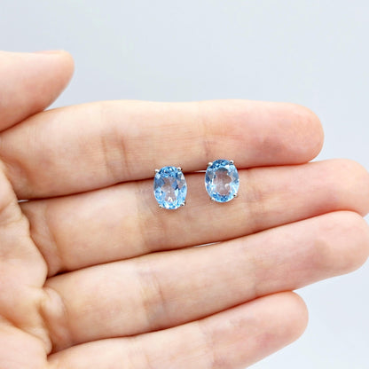 Sterling Silver with Genuine Gemstone 9x7mm Earrings, Elegant Gift for Women, Perfect for Any Occasion