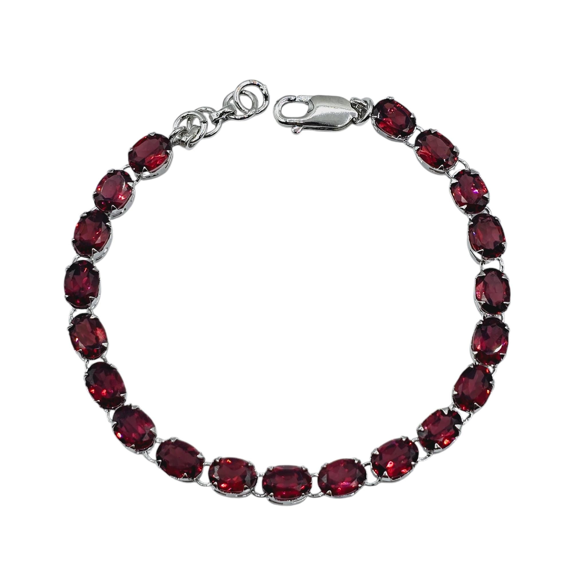 Sterling Silver Bracelet Set With 20 Prong Set 7X5mm Oval Genuine Gemstones, Bracelet for Women, Dainty Gemstone Bracelet Girlfriend