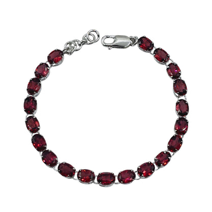 Sterling Silver Bracelet Set With 20 Prong Set 7X5mm Oval Genuine Gemstones, Bracelet for Women, Dainty Gemstone Bracelet Girlfriend