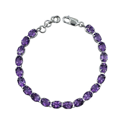 Sterling Silver Bracelet Set With 20 Prong Set 7X5mm Oval Genuine Gemstones, Bracelet for Women, Dainty Gemstone Bracelet Girlfriend