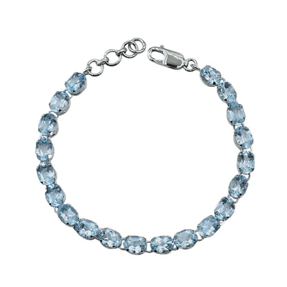 Sterling Silver Bracelet Set With 20 Prong Set 7X5mm Oval Genuine Gemstones, Bracelet for Women, Dainty Gemstone Bracelet Girlfriend