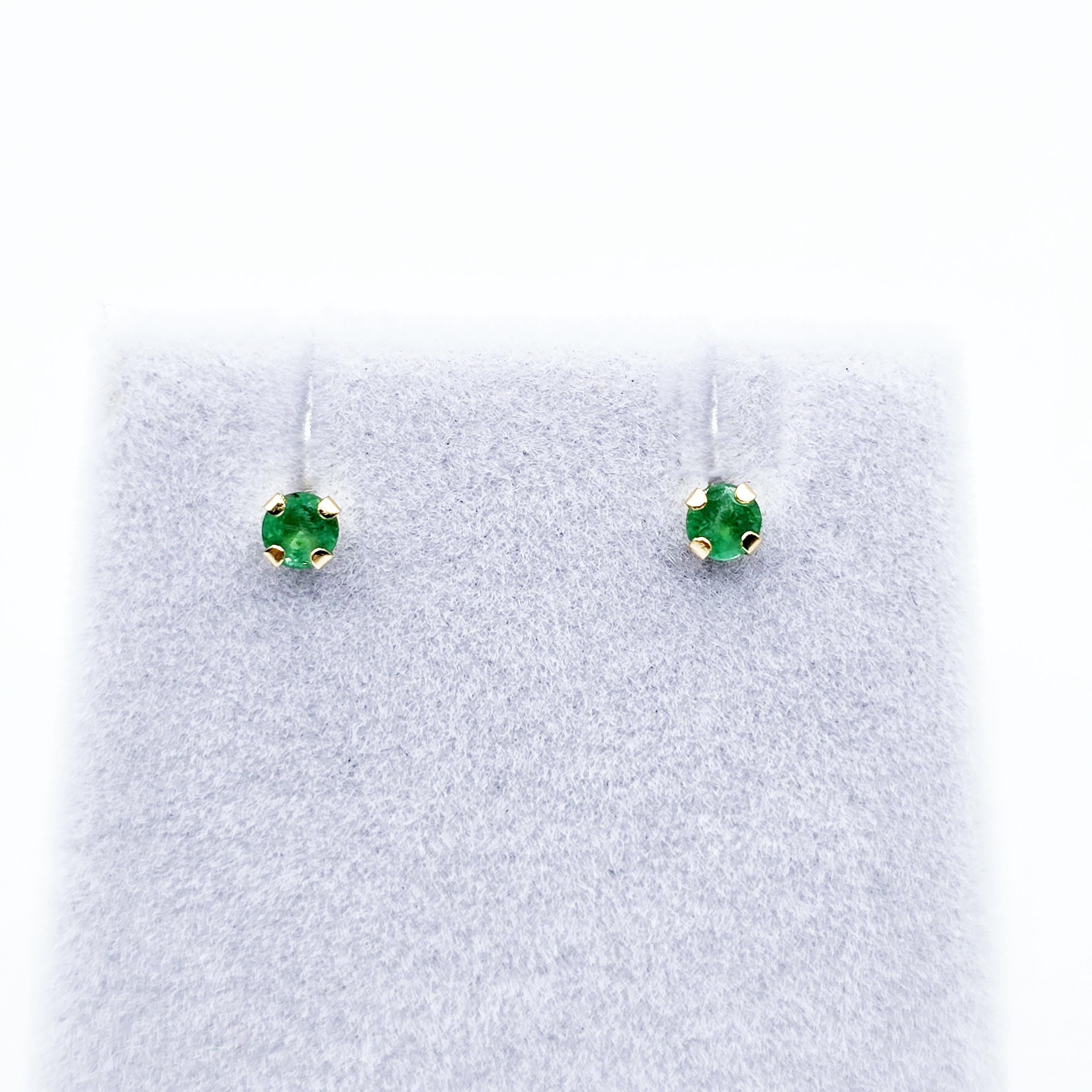 14K Yellow Gold Emerald 3x3mm Stud Earrings,  Dainty Emerald Earrings, Fine Jewelry Gifts, Fine Jewelry Gifts