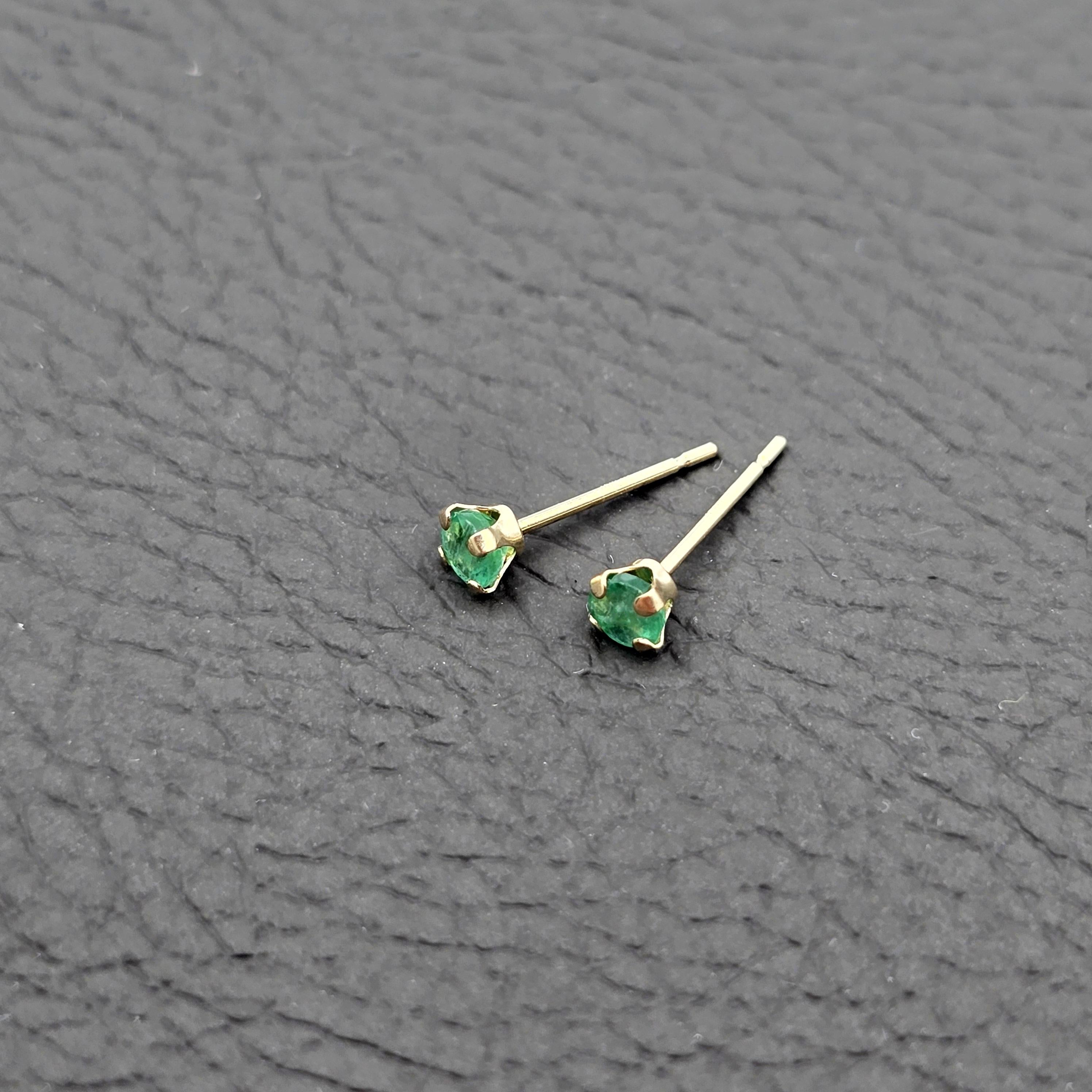 14K Yellow Gold Emerald 3x3mm Stud Earrings,  Dainty Emerald Earrings, Fine Jewelry Gifts, Fine Jewelry Gifts