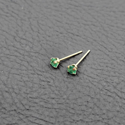 14K Yellow Gold Emerald 3x3mm Stud Earrings,  Dainty Emerald Earrings, Fine Jewelry Gifts, Fine Jewelry Gifts