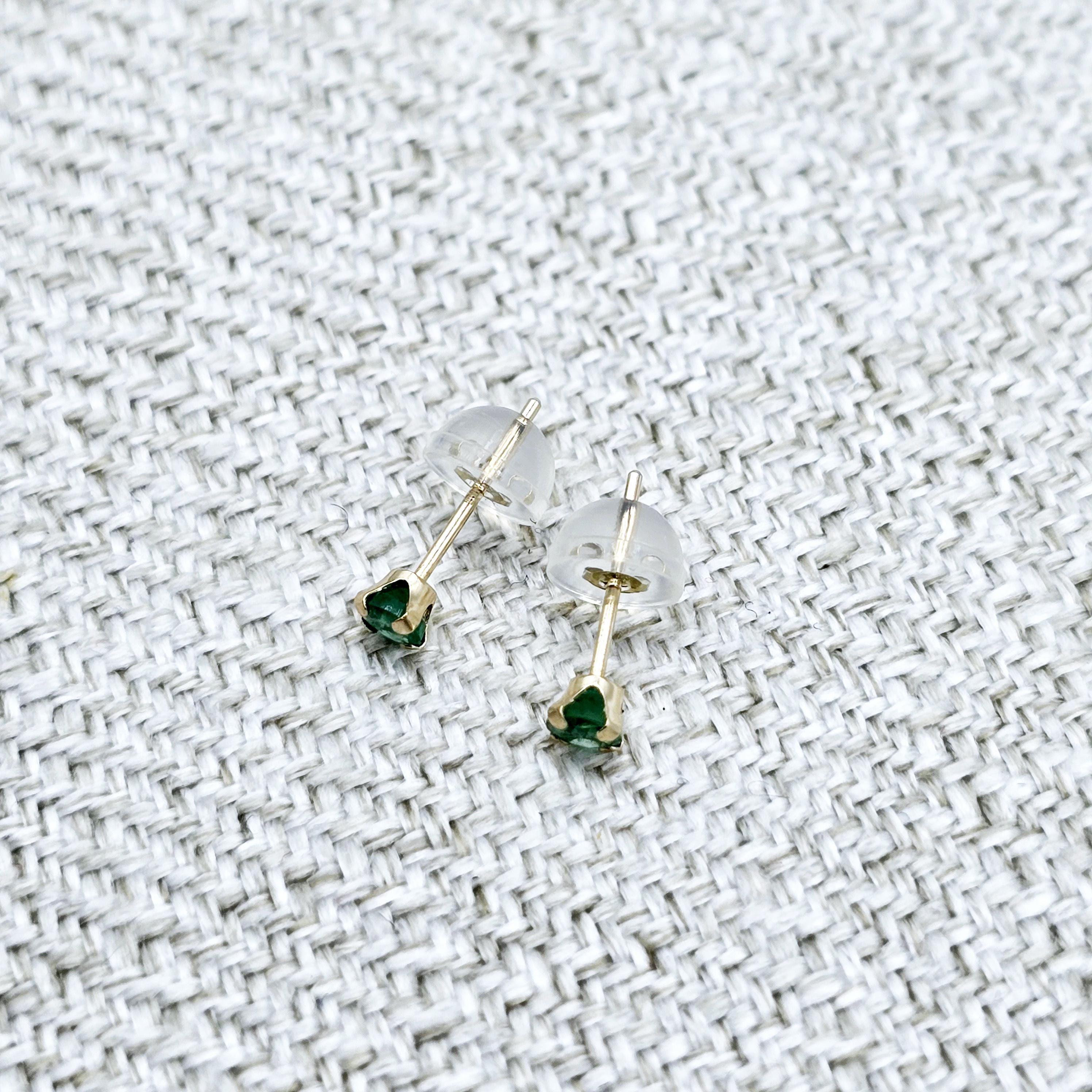 14K Yellow Gold Emerald 3x3mm Stud Earrings,  Dainty Emerald Earrings, Fine Jewelry Gifts, Fine Jewelry Gifts