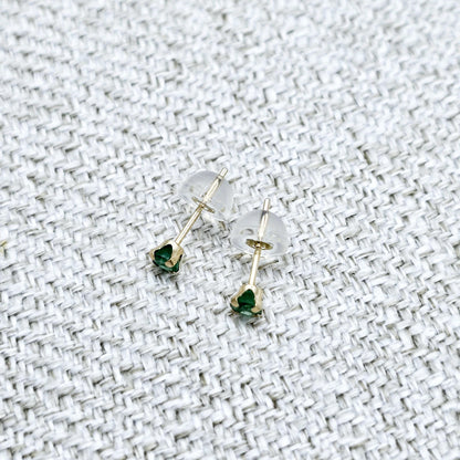 14K Yellow Gold Emerald 3x3mm Stud Earrings,  Dainty Emerald Earrings, Fine Jewelry Gifts, Fine Jewelry Gifts