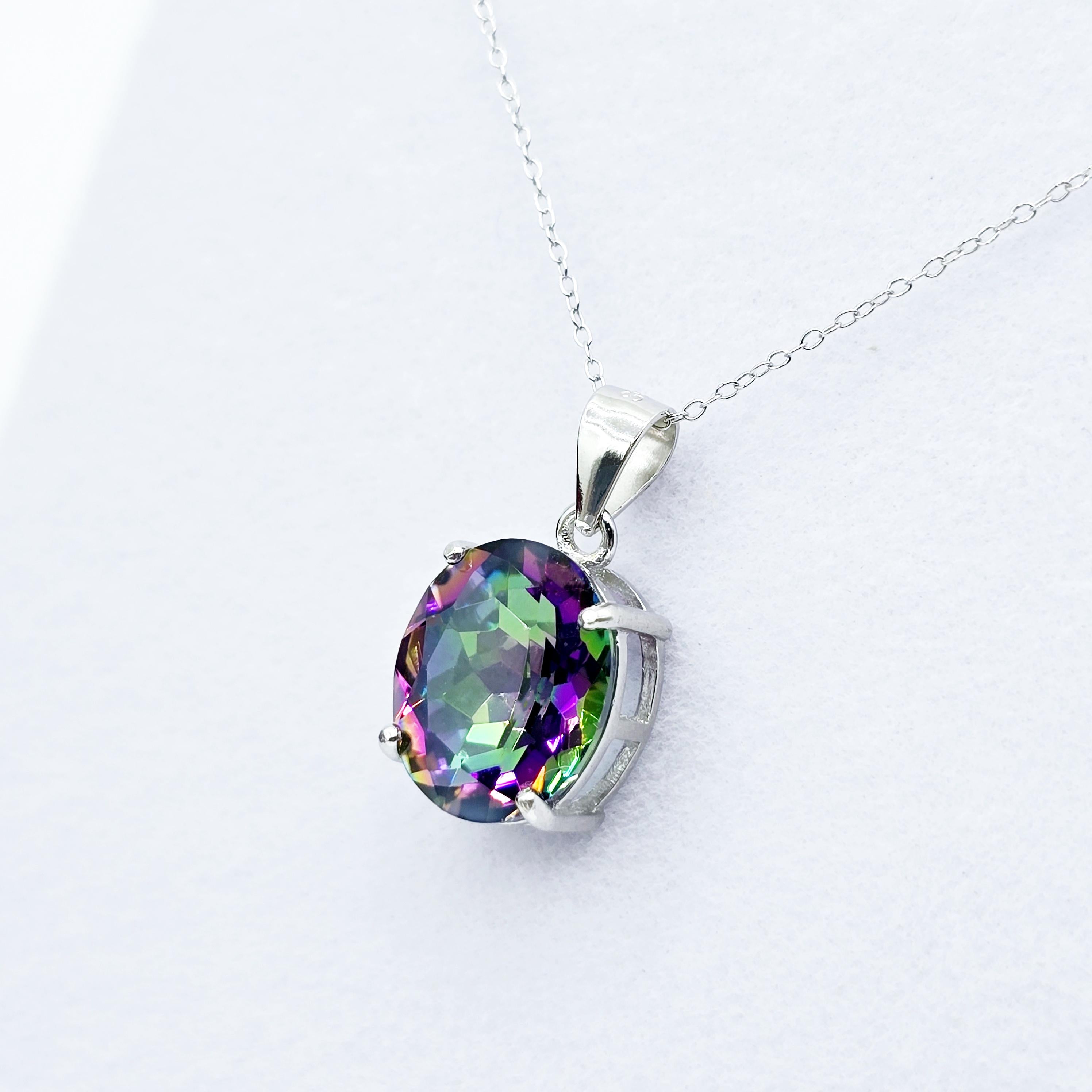 Rhodium Plated Sterling Silver with Genuine Gemstone 12x10mm Necklace, Perfect Gift, Versatile Design of Necklace, High Quality Necklace