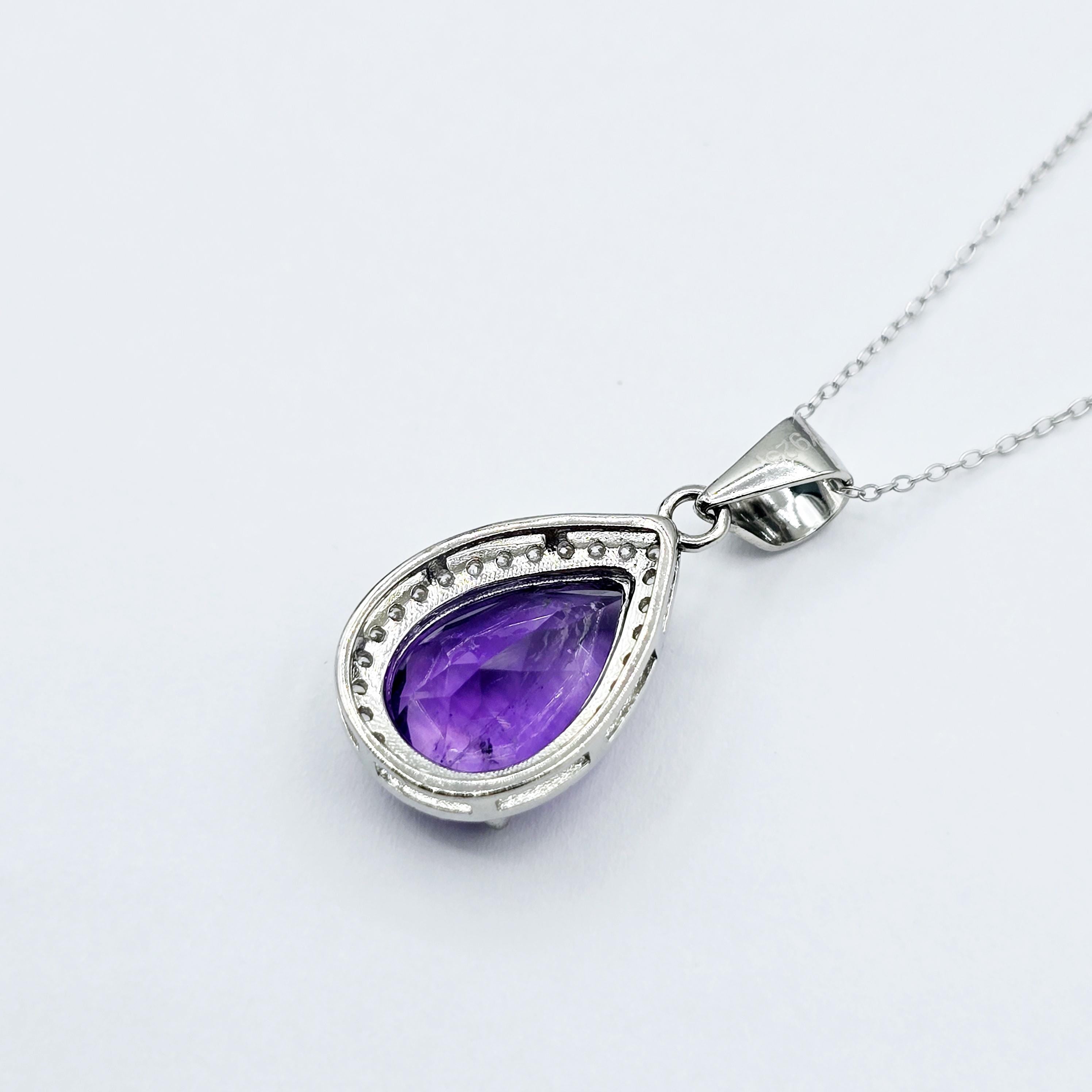 Rhodium Plated Sterling Silver Teardrop Necklace with Natural 12x8mm Gemstone, Perfect Gift, Versatile Design, High Quality Silver Jewelry