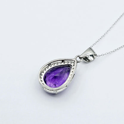Rhodium Plated Sterling Silver Teardrop Necklace with Natural 12x8mm Gemstone, Perfect Gift, Versatile Design, High Quality Silver Jewelry