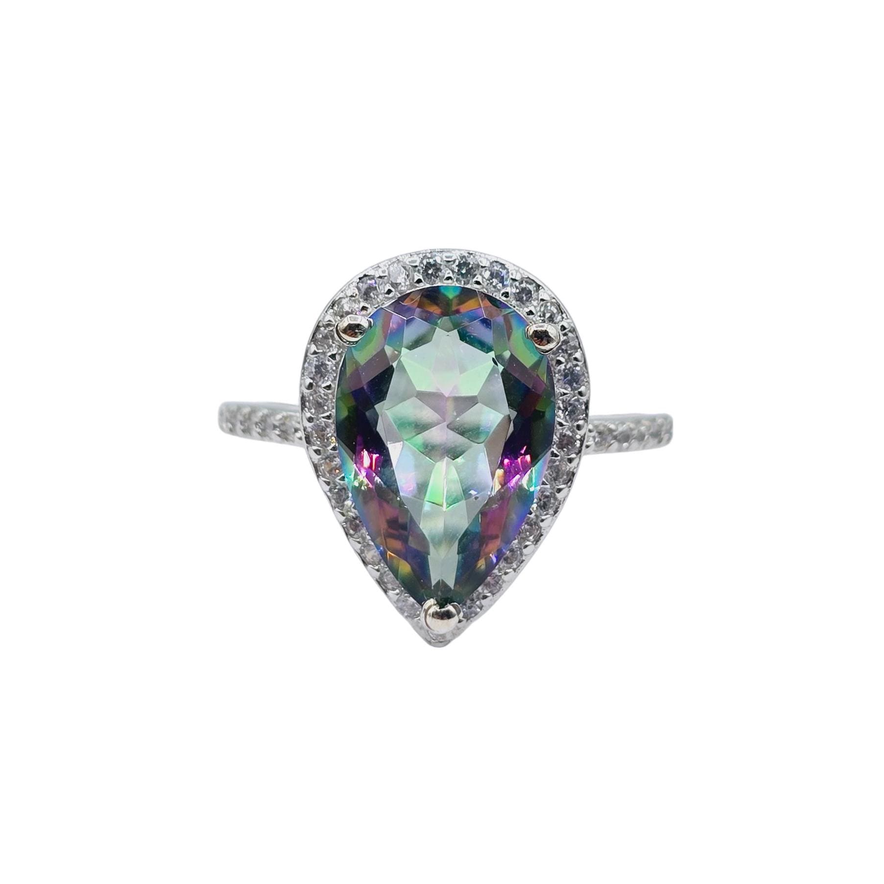 Rhodium Plated Sterling Silver Teardrop Gemstone Ring, Natural Gemstone 12x8mm Rings, Perfect Gift, Versatile Design Ring for Women