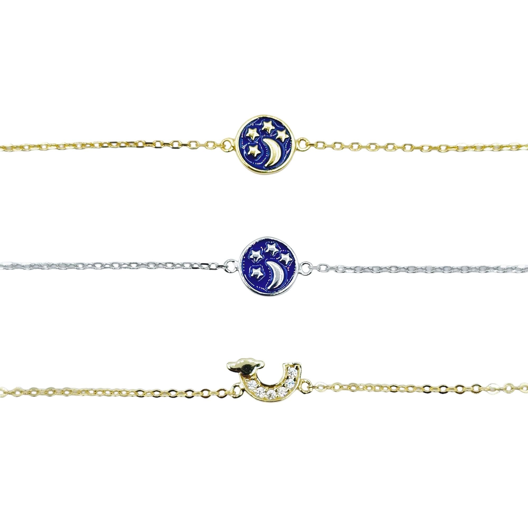 Sterling Silver Bracelet Set, Assorted Designs with Gold-Plated or Rhodium-Plated Finishes