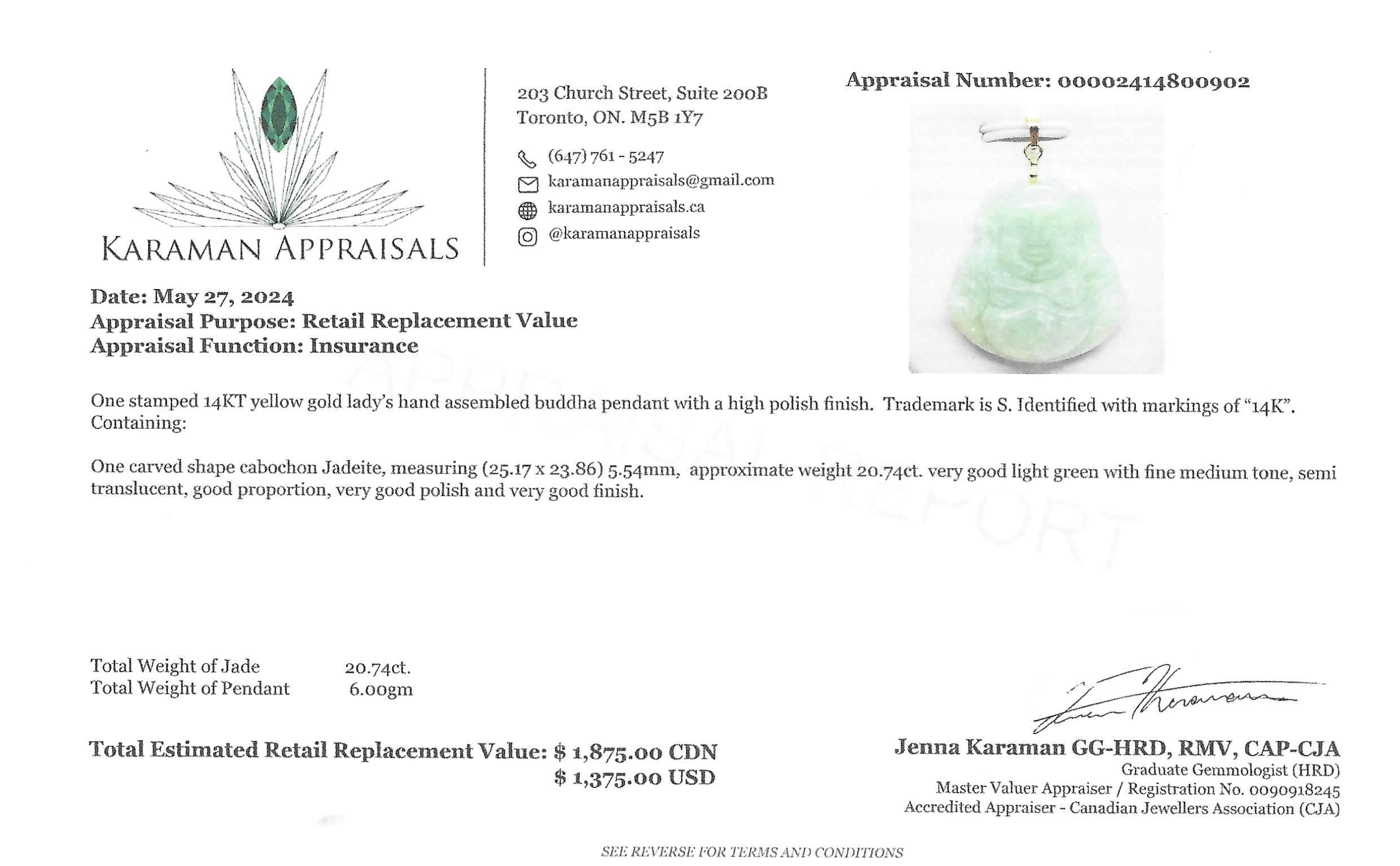 Gold Genuine Green Jade Buddha Pendant Necklace, 14K Yellow Gold Men's Laughing Buddha Green Jade Pendant, Jade Hand Crafted Necklace