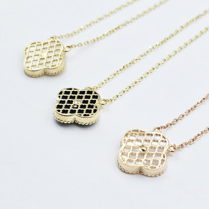 Gold Flower Necklace, Solid 10K Gold Pendant For Women, Floral Jewelry Gold Necklace With Mother Of Pearl, Onyx Gold Flower Pendant
