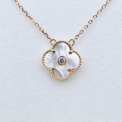 Gold Flower Necklace, Solid 10K Gold Pendant For Women, Floral Jewelry Gold Necklace With Mother Of Pearl, Onyx Gold Flower Pendant