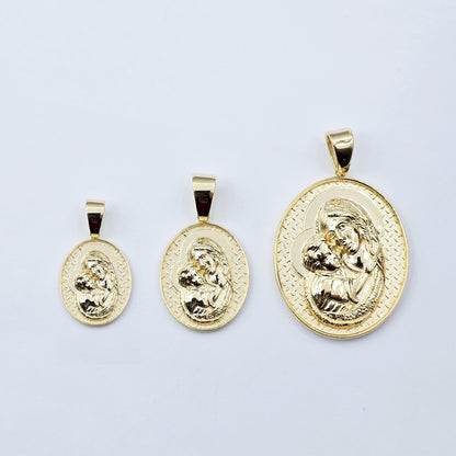 Textured Virgin Mary and Baby Jesus Medallion Pendant, 10K Yellow Gold Pendant, Christmas Religious Gifts, Mother Mary and Jesus Pendant