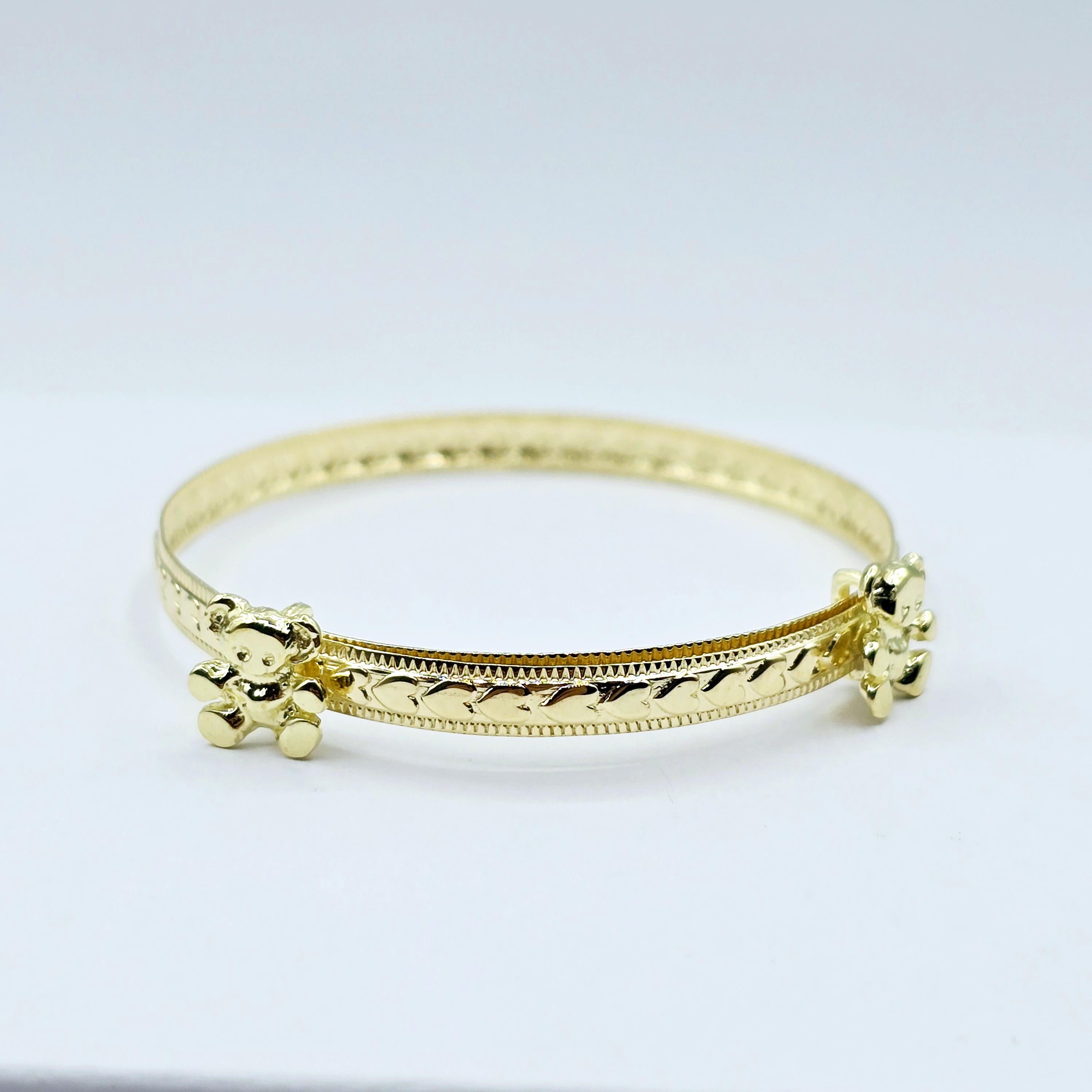 Gold Bangle for Baby, 10K Solid Gold Adjustable Baby Bangle with Hearts, Flowers or Cross, Baby Jewelry, Gift for Baby, Toddler Bracelet