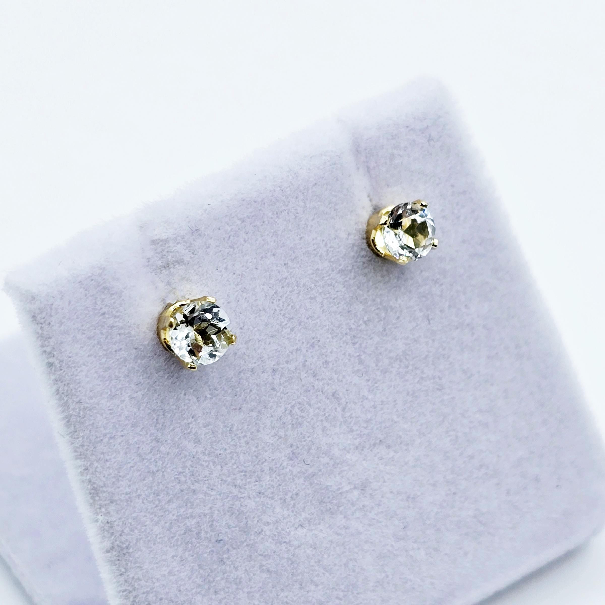 Aquamarine Earrings | 14K Yellow Gold Genuine Aquamarine 4x4mm Stud Earrings