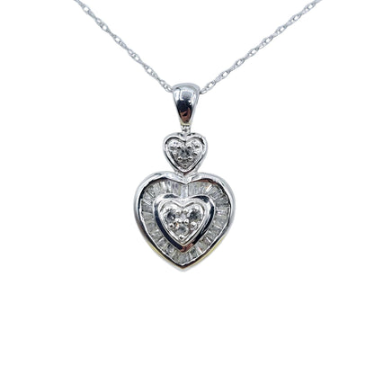 10K White Gold Diamond 0.25ct Pendant With Chain, Dainty Heart Gold, Charm Necklace, Valentine's Day Gift For Her