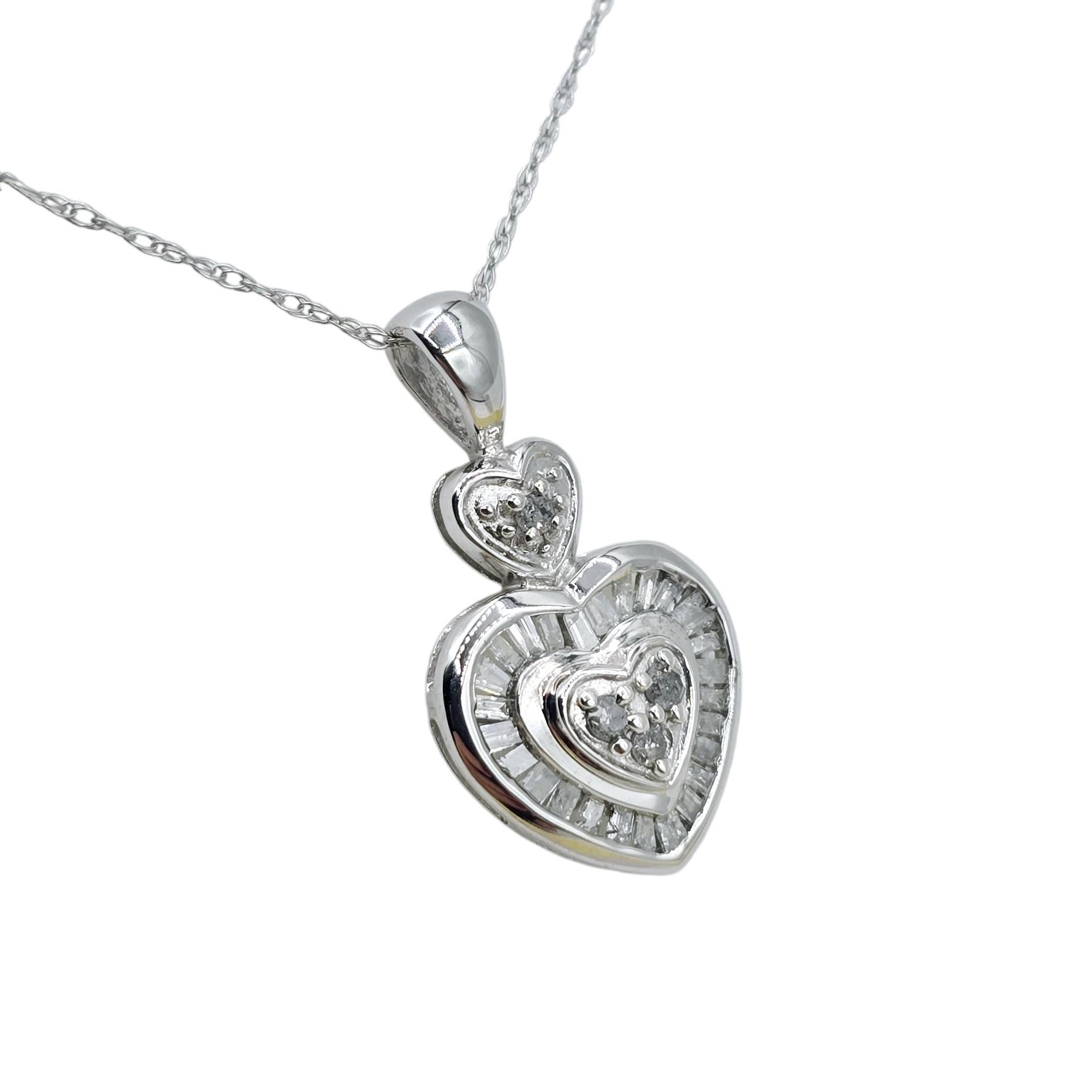 10K White Gold Diamond 0.25ct Pendant With Chain, Dainty Heart Gold, Charm Necklace, Valentine's Day Gift For Her