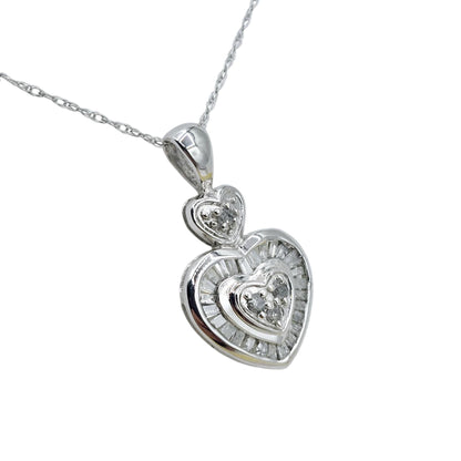10K White Gold Diamond 0.25ct Pendant With Chain, Dainty Heart Gold, Charm Necklace, Valentine's Day Gift For Her