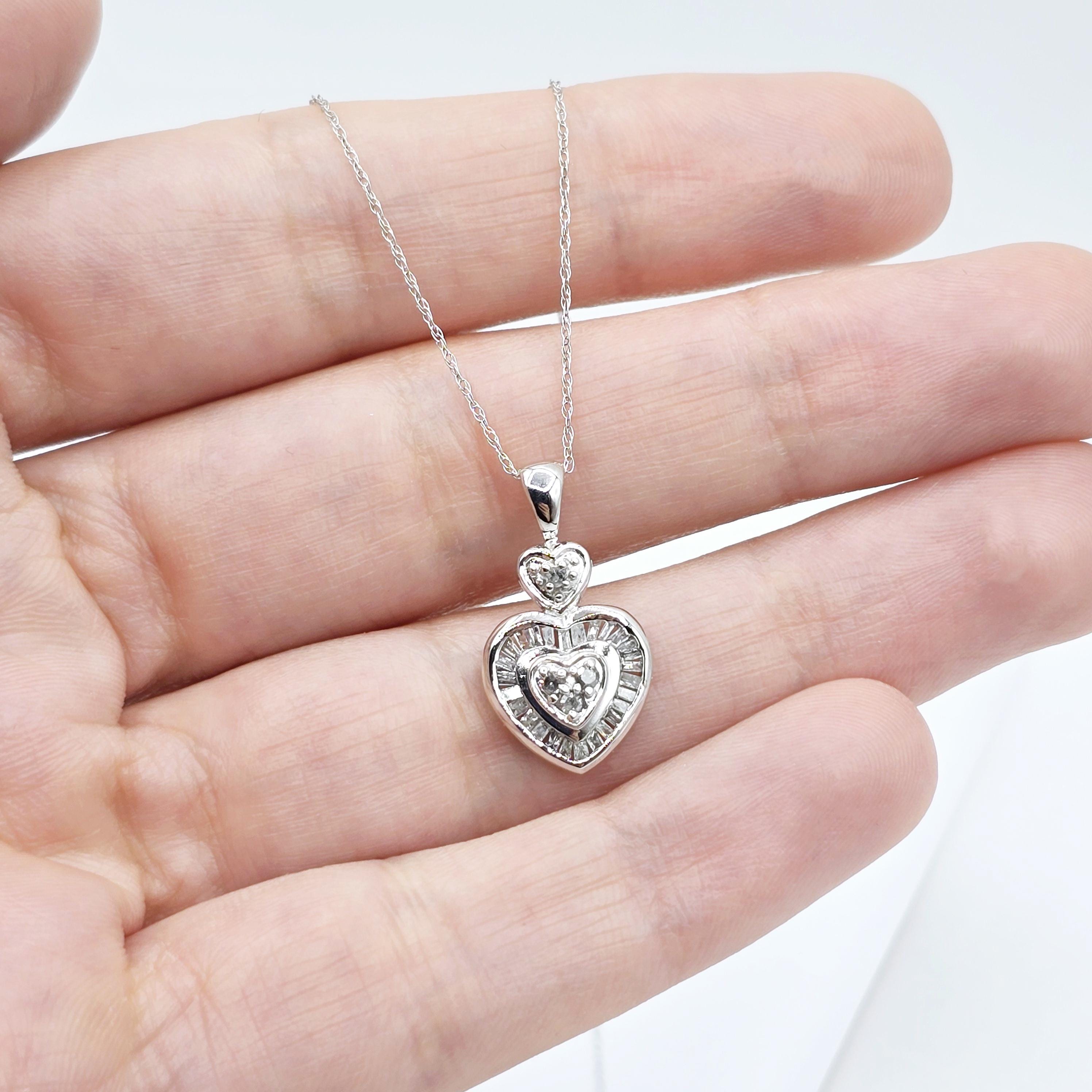 10K White Gold Diamond 0.25ct Pendant With Chain, Dainty Heart Gold, Charm Necklace, Valentine's Day Gift For Her