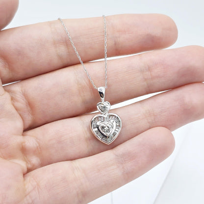 10K White Gold Diamond 0.25ct Pendant With Chain, Dainty Heart Gold, Charm Necklace, Valentine's Day Gift For Her