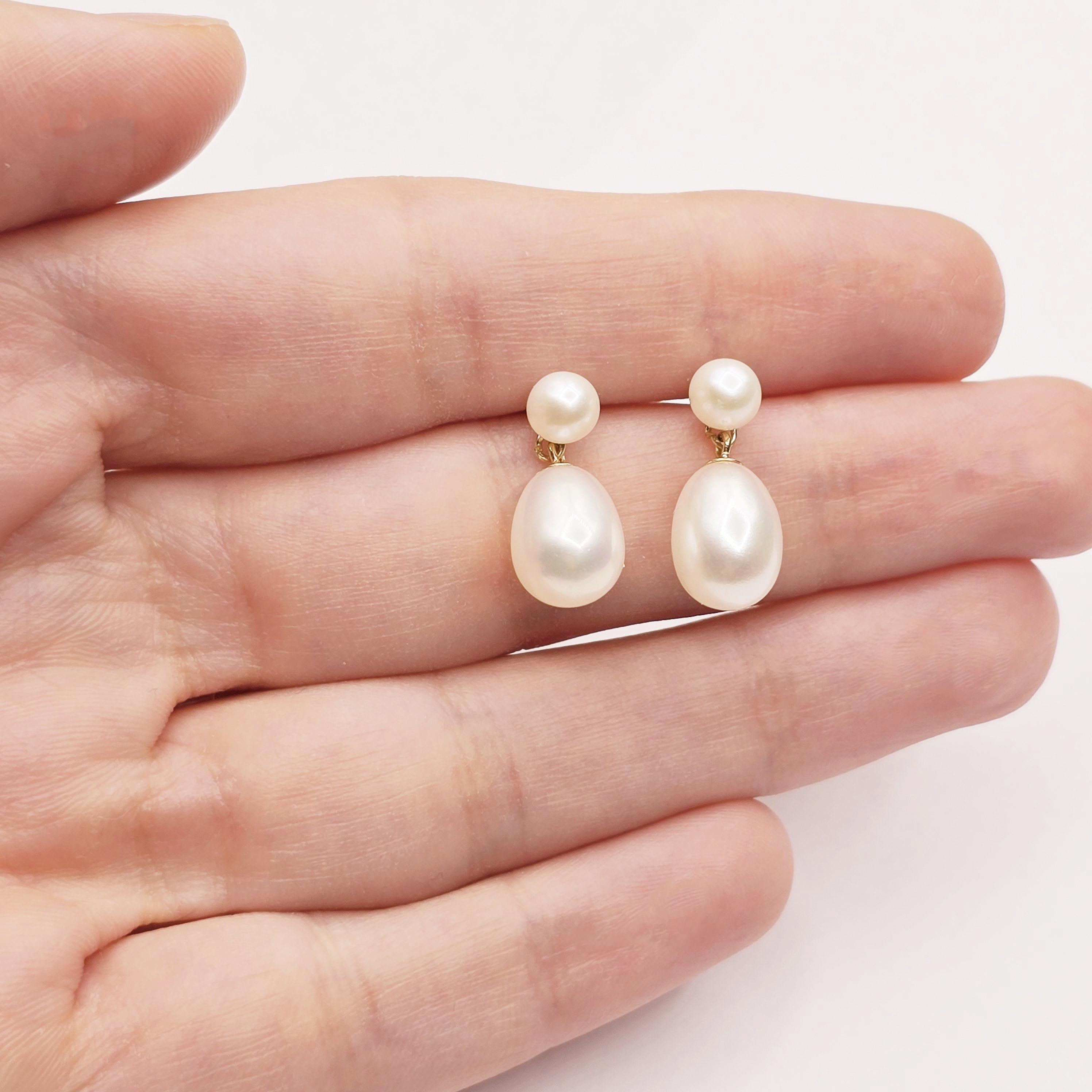 Gold Freshwater Pearl Drop Stud Earrings, 14K Yellow Gold Genuine Pearl Earrings, June Birthstone, Handmade Earrings, Earrings  For Wedding