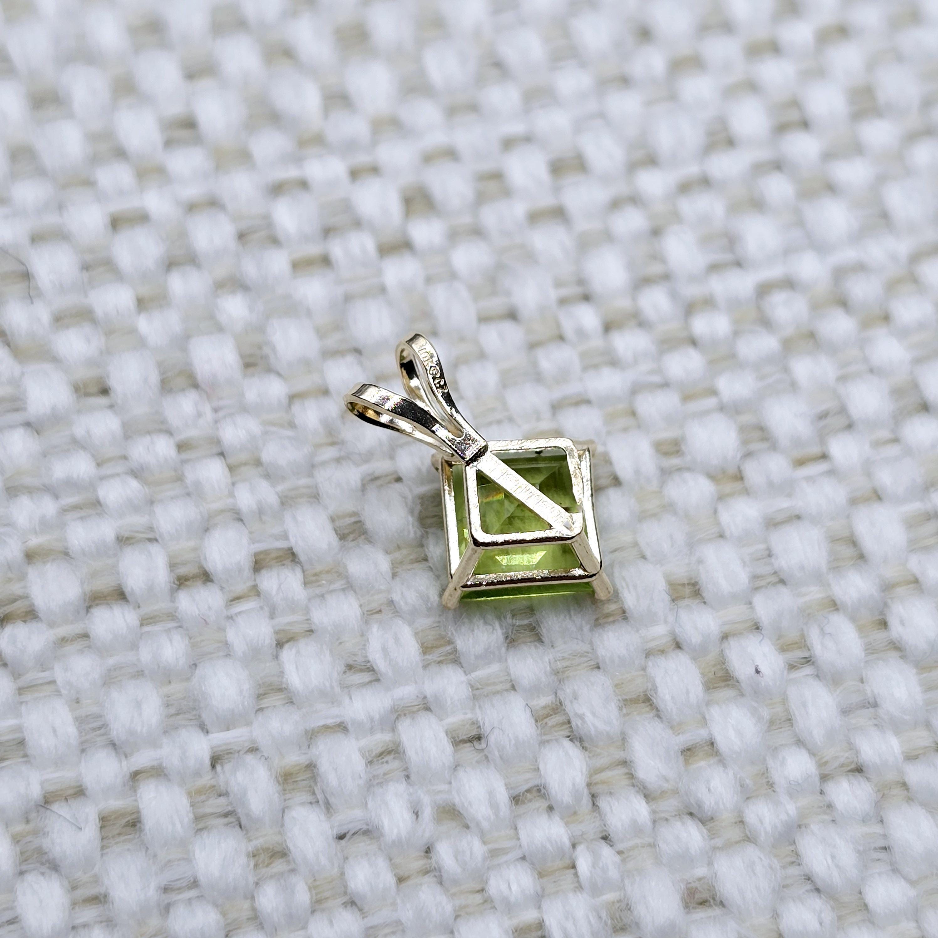Gold Peridot Pendant Necklace , 10K Yellow Gold Genuine Peridot 6x6mm Pendant, August Birthstone, Handmade Pendant, Pendant For Women