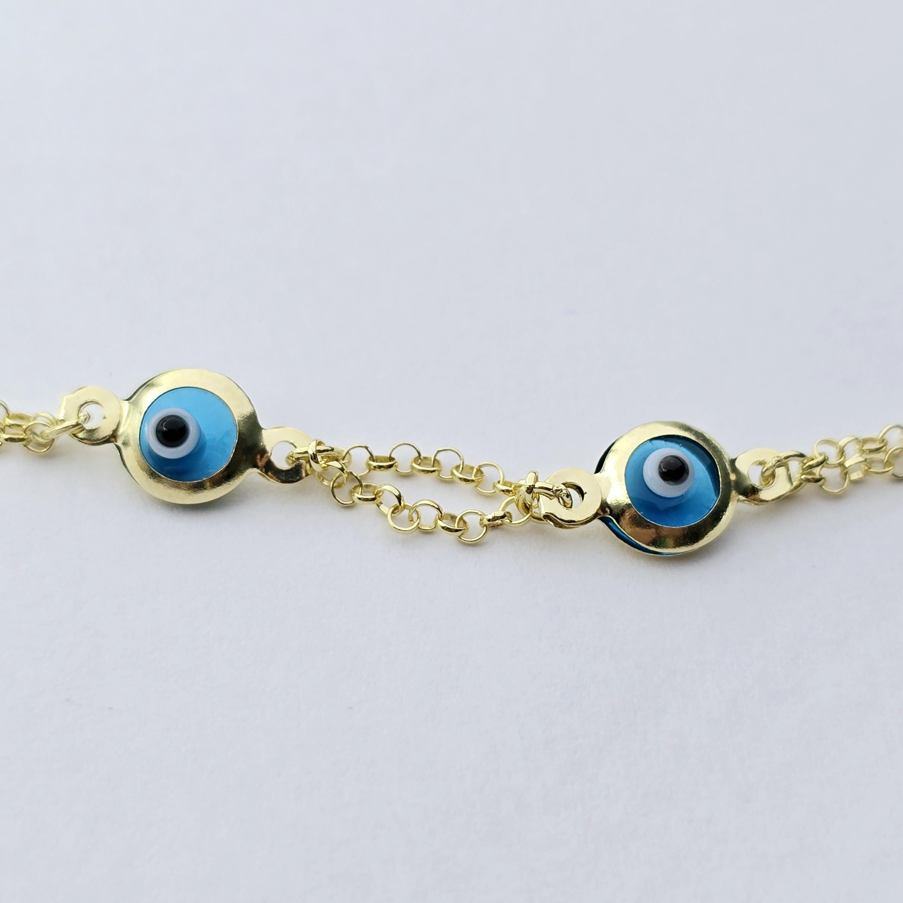 10K Yellow Gold Evil Eye Bracelet, Evil Eye Charm Bracelet,  Good Luck Bracelet, Lucky Bracelet for Protection, Gold Evil Eye Gift