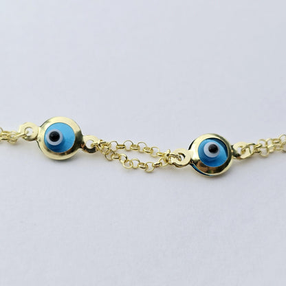 10K Yellow Gold Evil Eye Bracelet, Evil Eye Charm Bracelet,  Good Luck Bracelet, Lucky Bracelet for Protection, Gold Evil Eye Gift