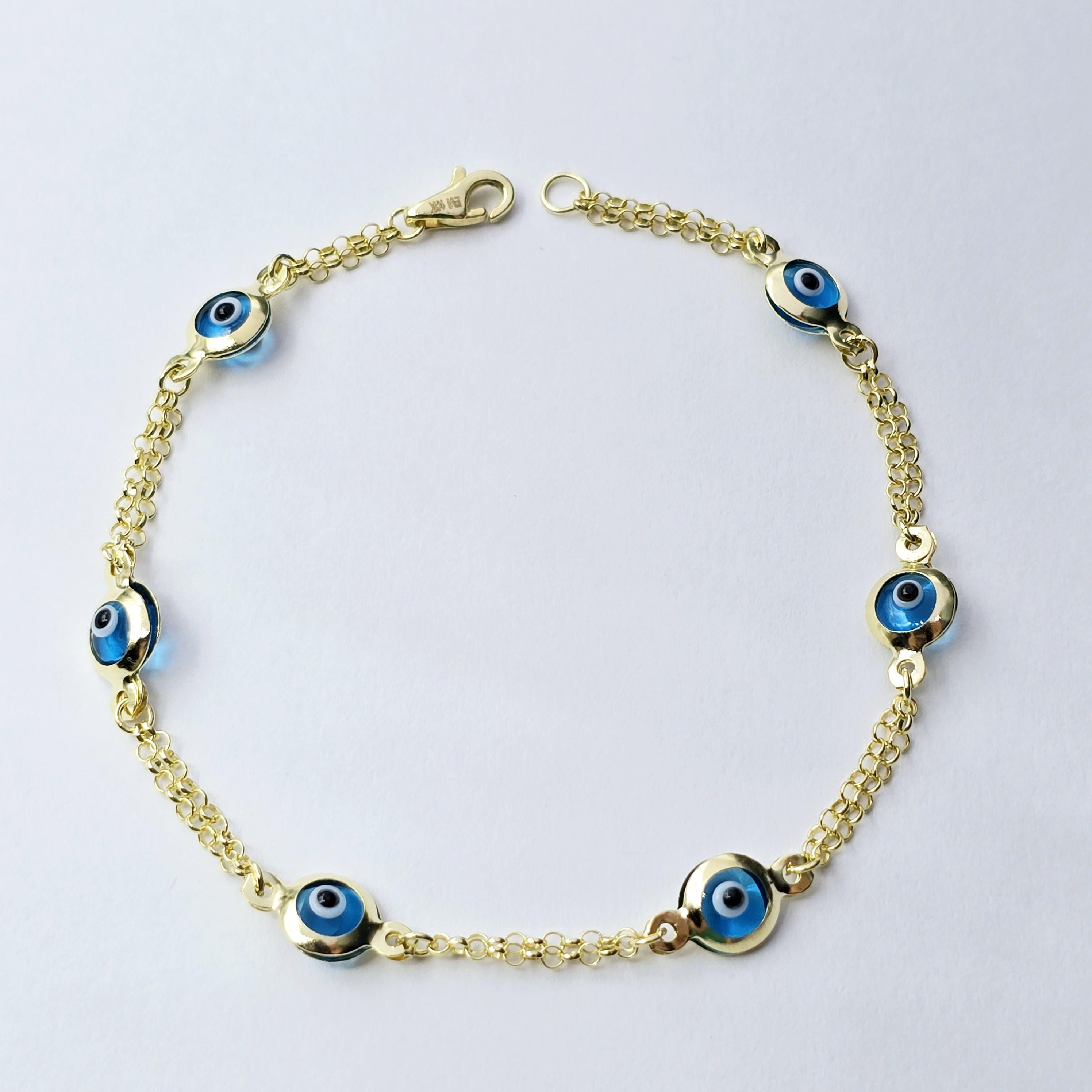 10K Yellow Gold Evil Eye Bracelet, Evil Eye Charm Bracelet,  Good Luck Bracelet, Lucky Bracelet for Protection, Gold Evil Eye Gift
