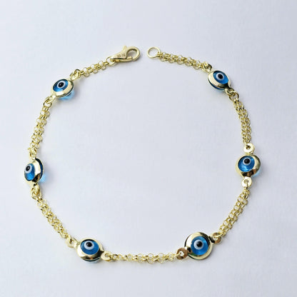 10K Yellow Gold Evil Eye Bracelet, Evil Eye Charm Bracelet,  Good Luck Bracelet, Lucky Bracelet for Protection, Gold Evil Eye Gift