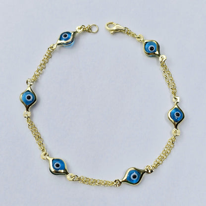 10K Yellow Gold Evil Eye Bracelet, Evil Eye Charm Bracelet,  Good Luck Bracelet, Lucky Bracelet for Protection, Gold Evil Eye Gift
