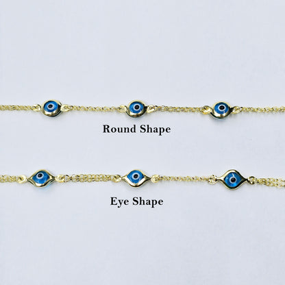 10K Yellow Gold Evil Eye Bracelet, Evil Eye Charm Bracelet,  Good Luck Bracelet, Lucky Bracelet for Protection, Gold Evil Eye Gift