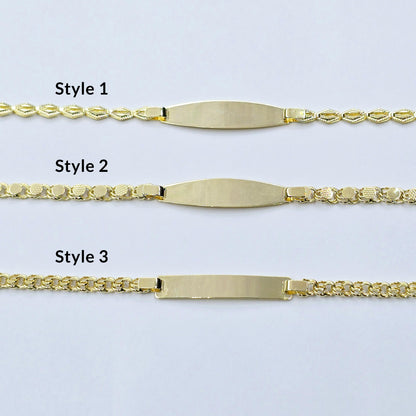 10K Yellow Gold Bracelet, 7 inches, Engravable Name ID Bracelet,  Name Bar ID Bracelet, Engraving personalized Gold Engraved Bar Bracelet