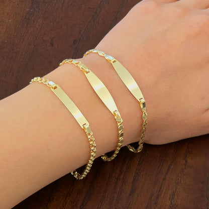 10K Yellow Gold Bracelet, 7 inches, Engravable Name ID Bracelet,  Name Bar ID Bracelet, Engraving personalized Gold Engraved Bar Bracelet