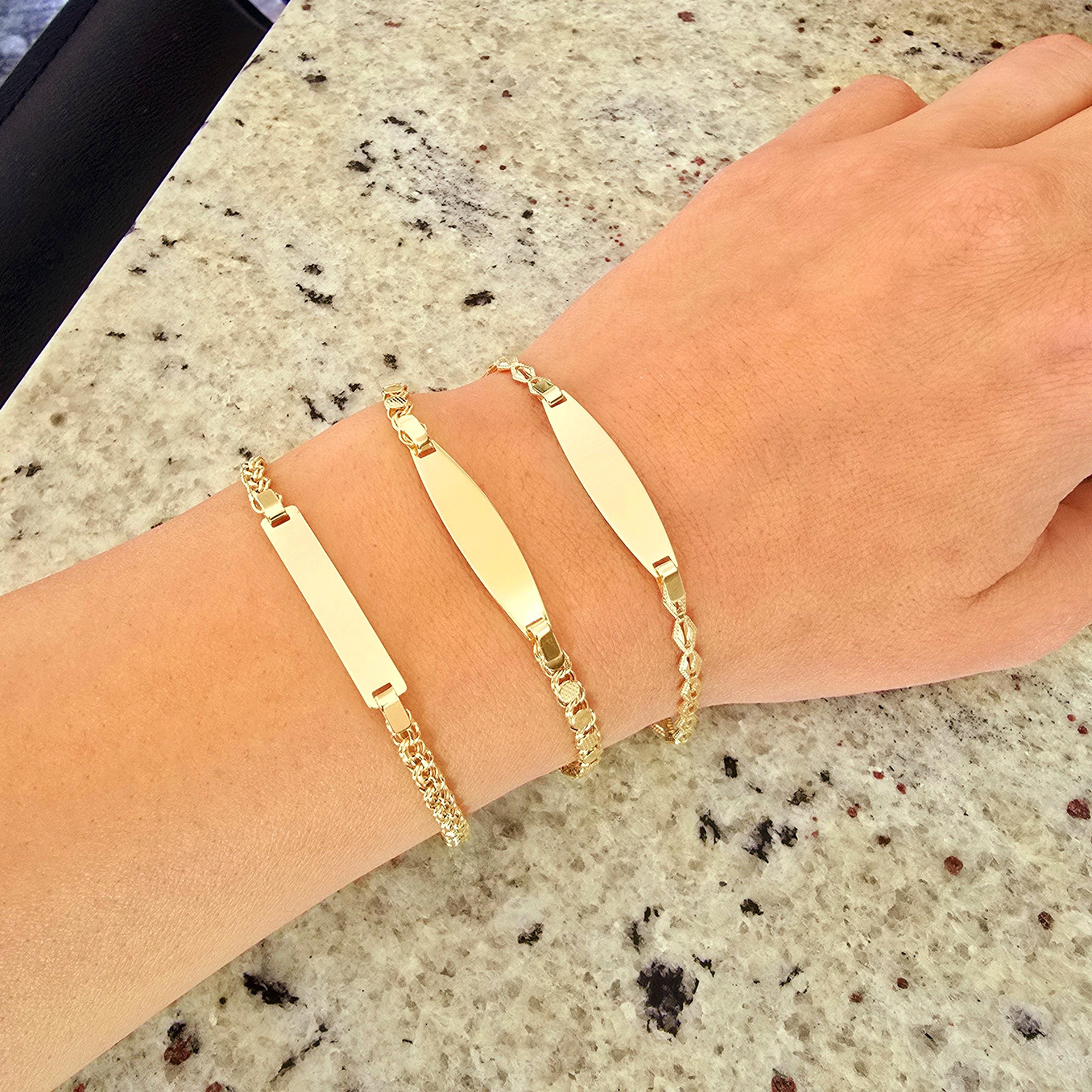 10K Yellow Gold Bracelet, 7 inches, Engravable Name ID Bracelet,  Name Bar ID Bracelet, Engraving personalized Gold Engraved Bar Bracelet