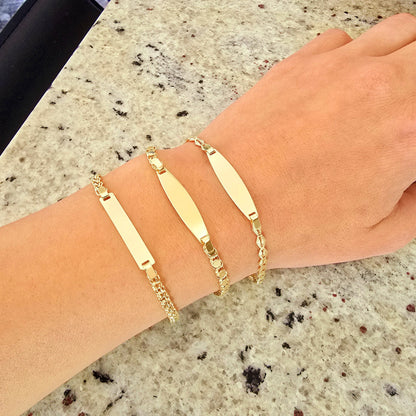 10K Yellow Gold Bracelet, 7 inches, Engravable Name ID Bracelet,  Name Bar ID Bracelet, Engraving personalized Gold Engraved Bar Bracelet