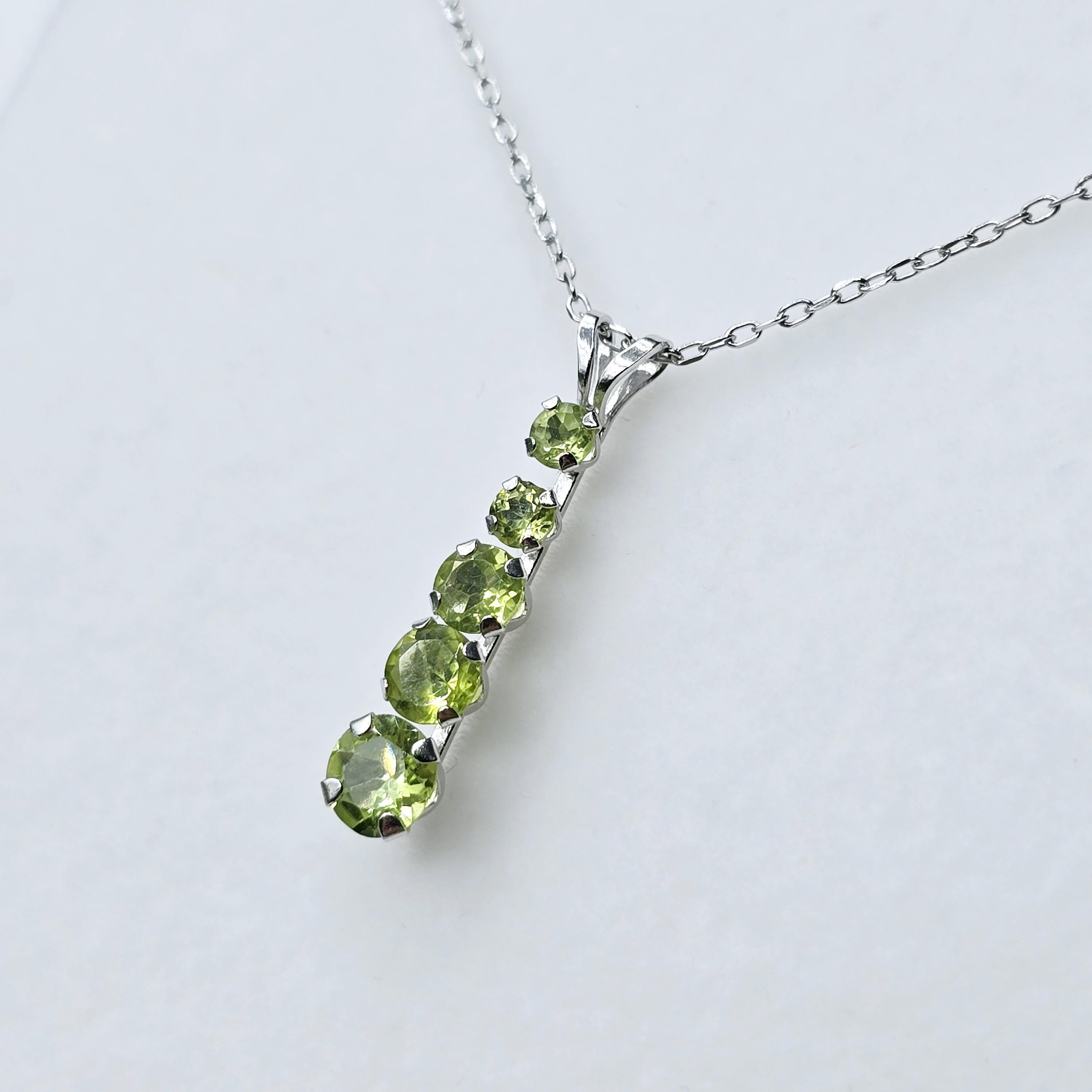 14K White Gold Peridot Pendant, Luxury Pendant, Gift for Her, Genuine Gemstone Necklace, Peridot Necklace for Women, Peridot Birthstone
