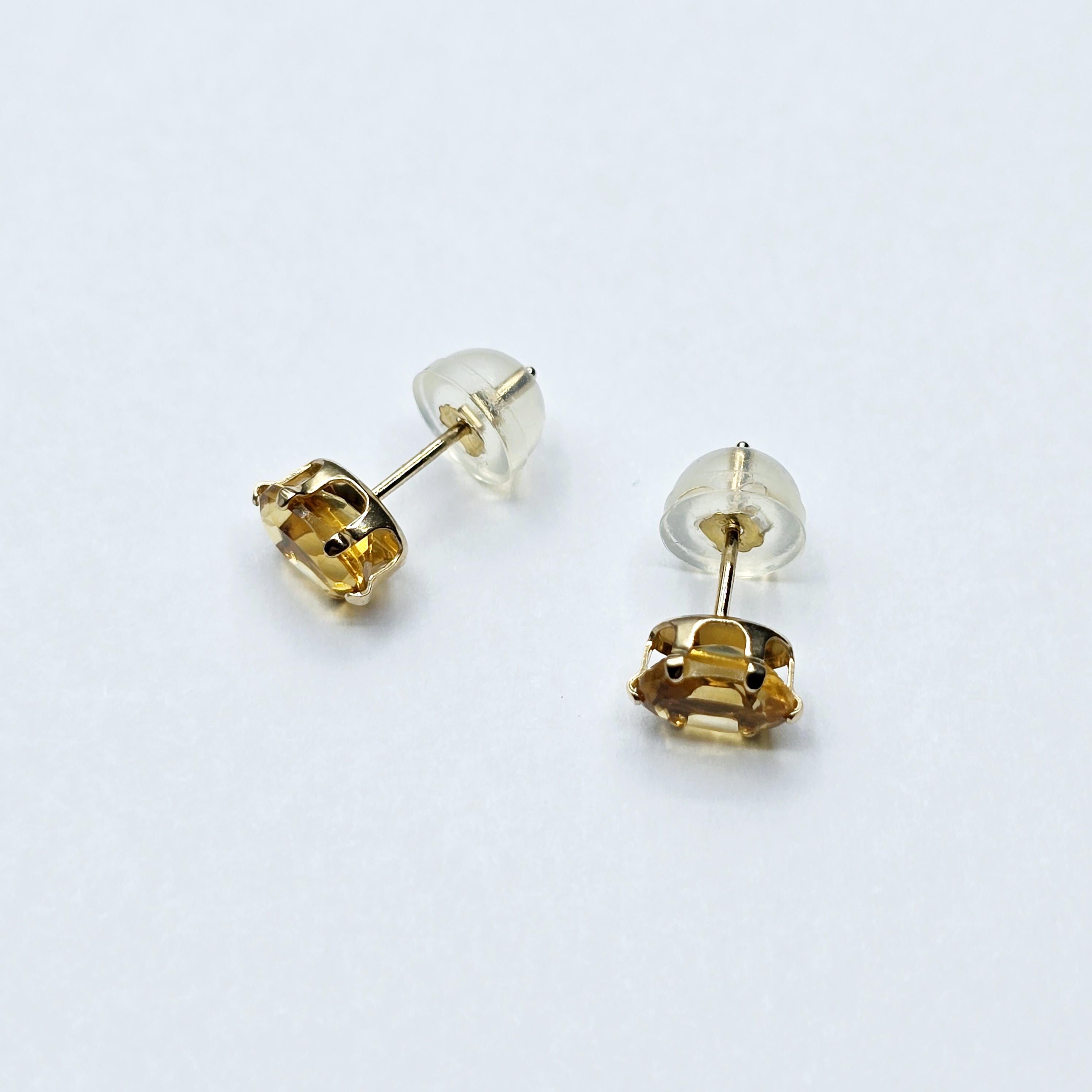 10K Yellow Gold Genuine Citrine 6x4mm Stud Earrings, November Birthstone, Handmade Earrings