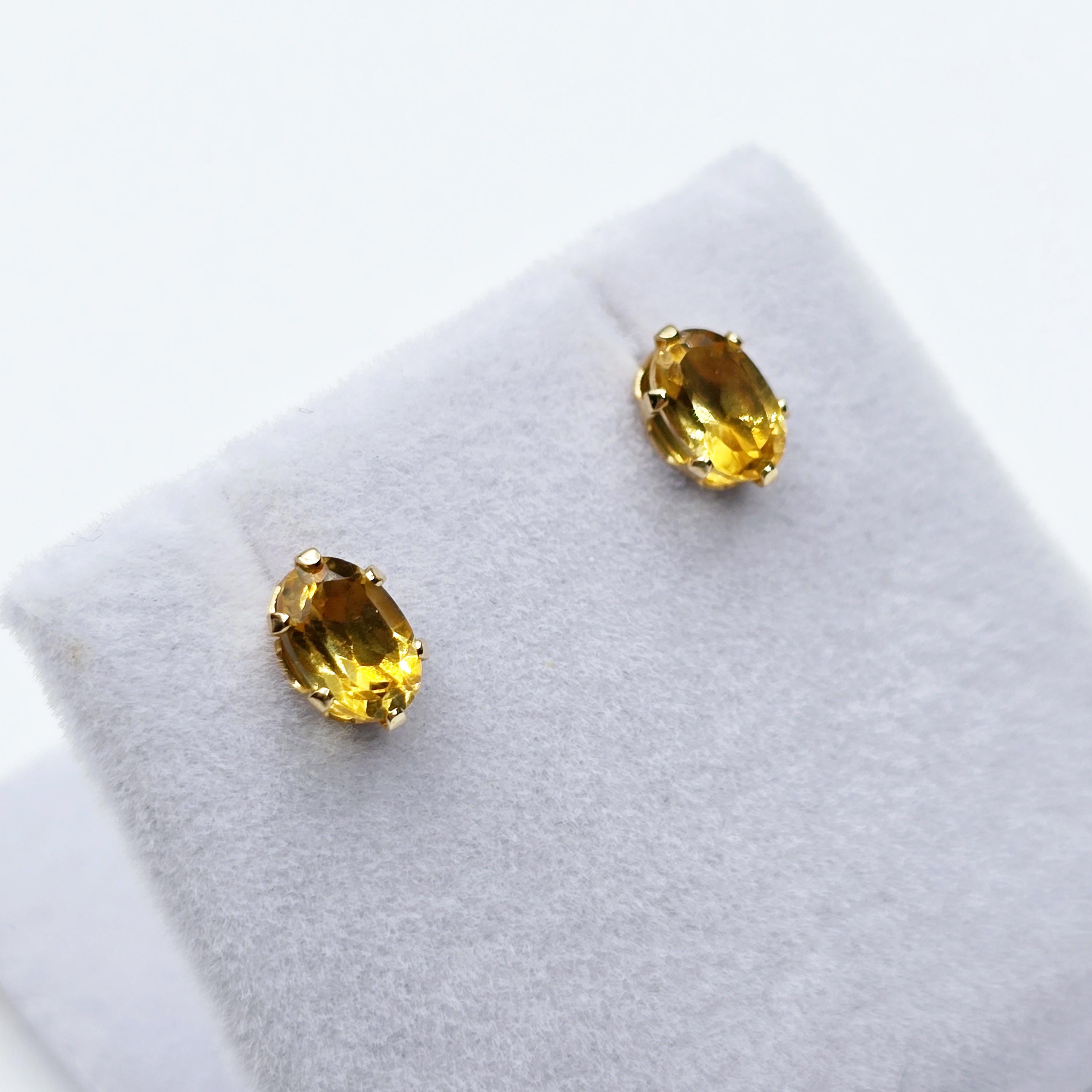 10K Yellow Gold Genuine Citrine 6x4mm Stud Earrings, November Birthstone, Handmade Earrings