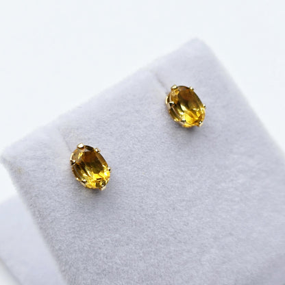10K Yellow Gold Genuine Citrine 6x4mm Stud Earrings, November Birthstone, Handmade Earrings