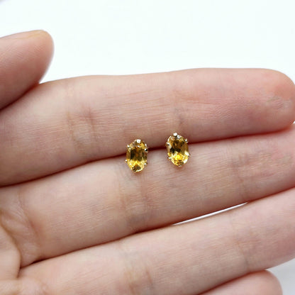 10K Yellow Gold Genuine Citrine 6x4mm Stud Earrings, November Birthstone, Handmade Earrings