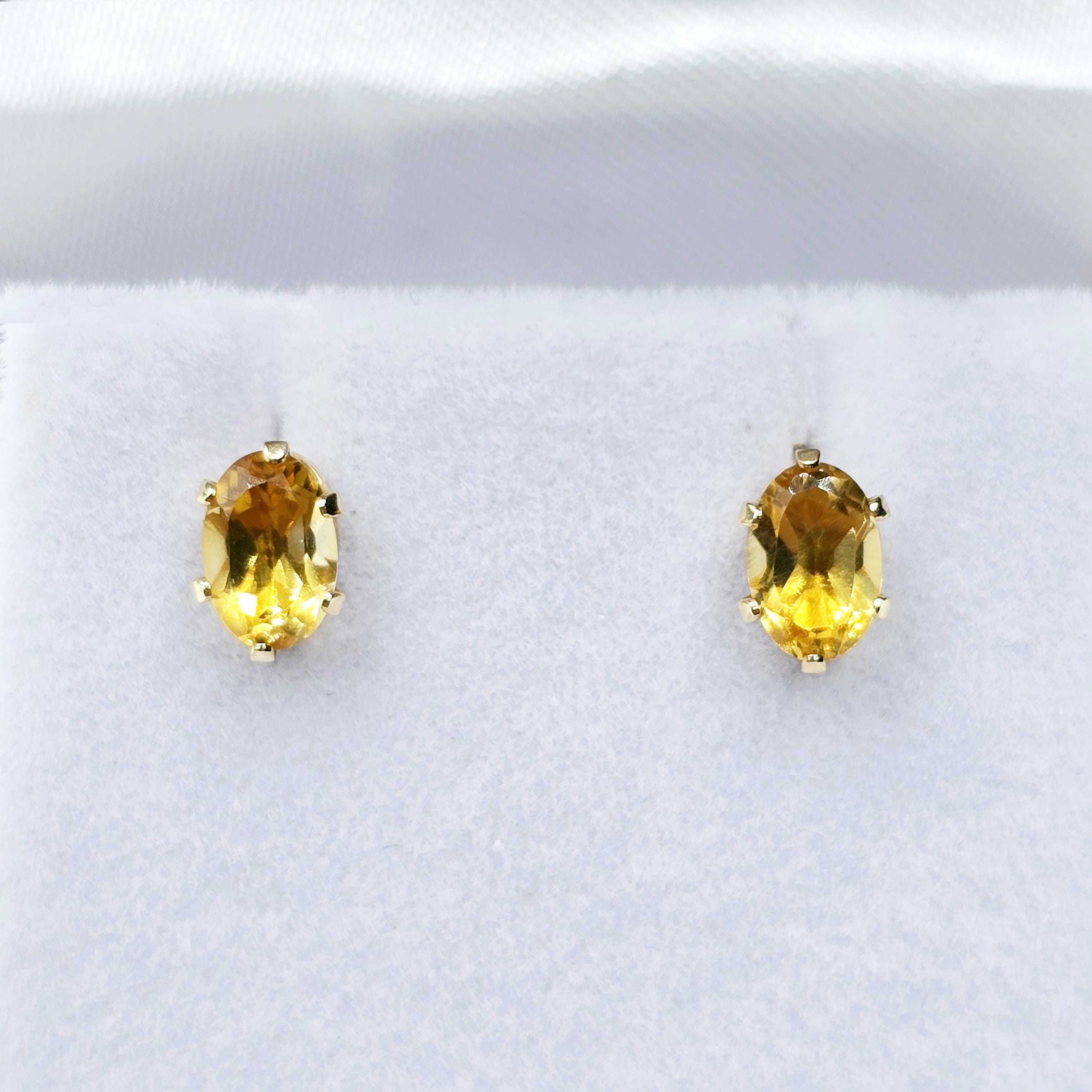 10K Yellow Gold Genuine Citrine 6x4mm Stud Earrings, November Birthstone, Handmade Earrings
