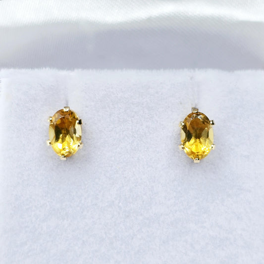 10K Yellow Gold Genuine Citrine 6x4mm Stud Earrings, November Birthstone, Handmade Earrings