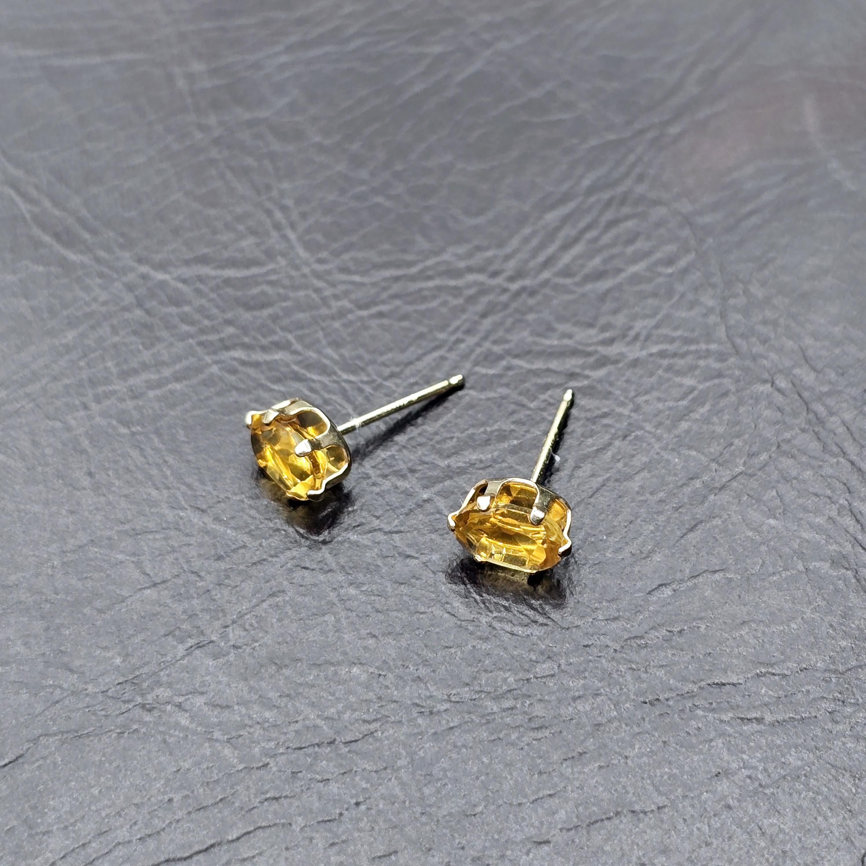 10K Yellow Gold Genuine Citrine 6x4mm Stud Earrings, November Birthstone, Handmade Earrings