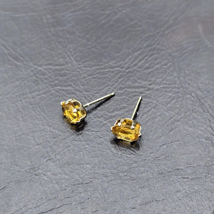 10K Yellow Gold Genuine Citrine 6x4mm Stud Earrings, November Birthstone, Handmade Earrings